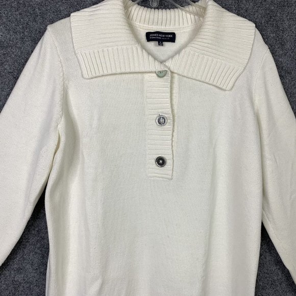 Jones New York Pull Over Bulk Knit Sweater 1/4 Button Collar Women 1X White - Picture 2 of 12